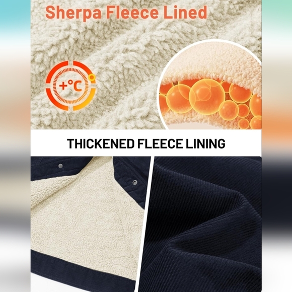 Tacvasen Mens Corduroy Jacket Fleece Sherpa Lined Navy Size Large - Picture 4 of 8